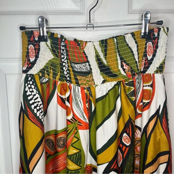 Cato Vibrant Flowy Tropical Satin Extra Wide Leg Palazzo Pants Green Orange M - Picture 4 of 11